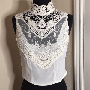 High neck lace crop top